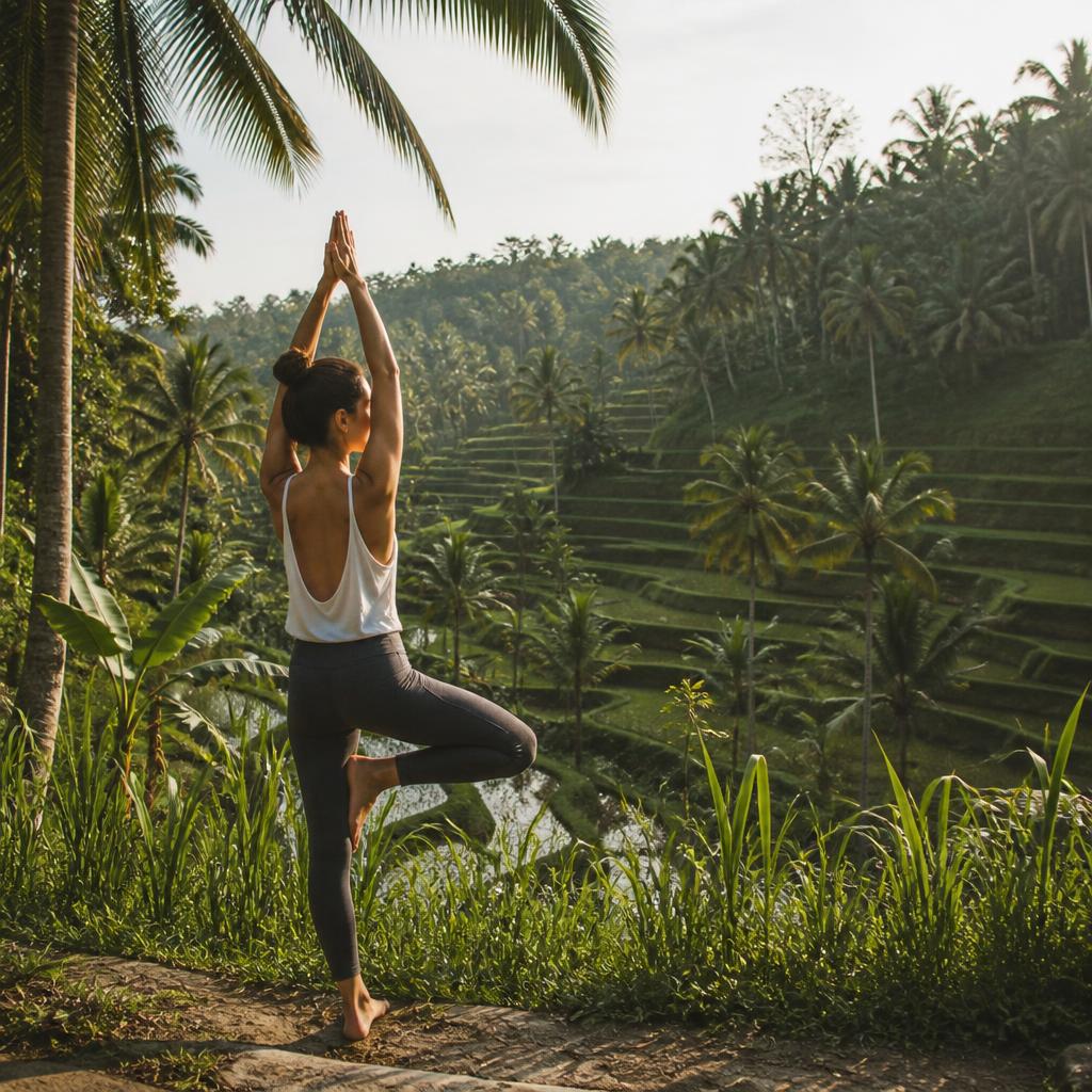 Yoga in Bali rice terraces